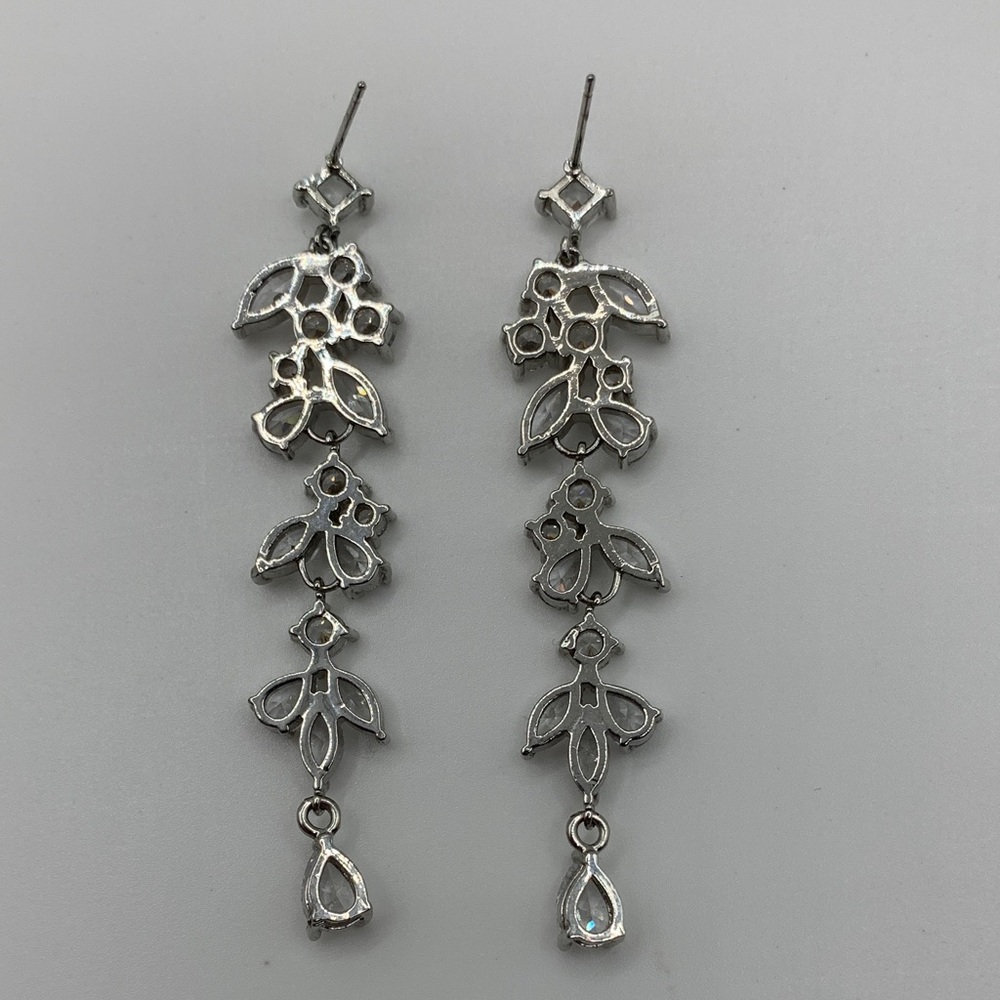 Silver-tone Rhinestone Drop Earrings - Picture 6 of 8
